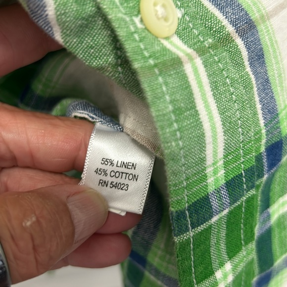 BANANA REPUBLIC SLIM-FIT PLAID LINEN/COTTON SHIRT MEN BUTTON DOWN FLIP CUFF SZ L - Picture 7 of 10